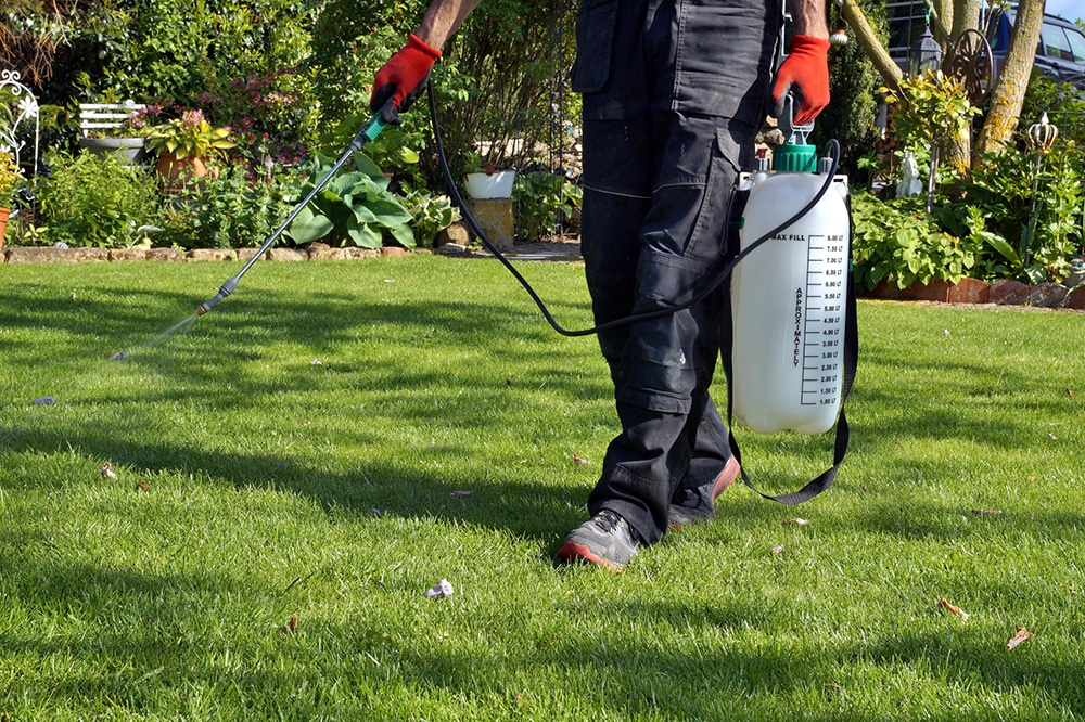 SLC worker spraying yard